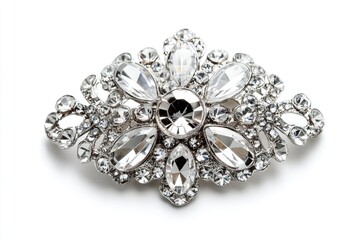 Fototapeta premium Elegant Crystal Flower Brooch Silver Setting