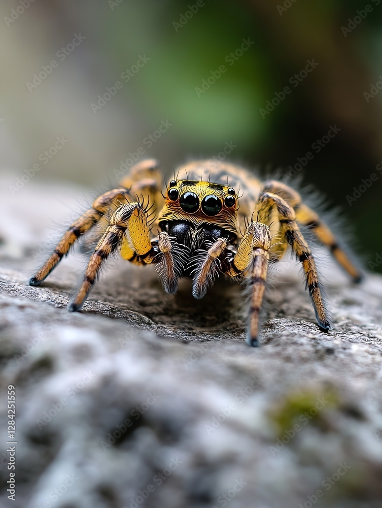 Aufkleber Close Up Macro Shot of a Colorful Jumping Spider on a Textured Surface in Nature : Generative AI