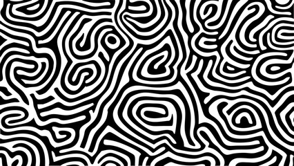 Obraz premium Black and white maze pattern with interwoven lines forming a hypnotic design. This scalable vector file allows easy color customization for various design needs.