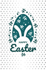 Easter illustration with decorative egg, bunny and green leaves