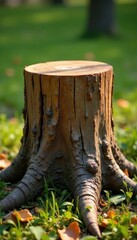 Fototapeta premium Smooth, weathered tree stump, vertical grain visible, vintage, tree stump