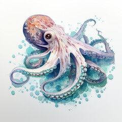 colorful octopus with vibrant tentacles and textured body, surrounded by bubbles, showcasing its underwater beauty and grace