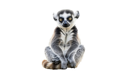 Curious lemur sitting against a white backdrop