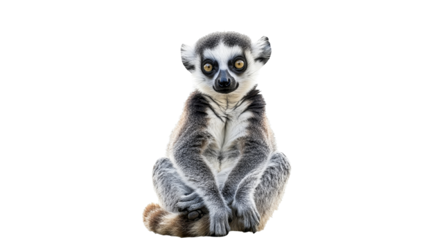 Curious lemur sitting against a white backdrop