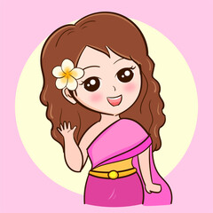 Cartoon woman in Thai Songkran costume