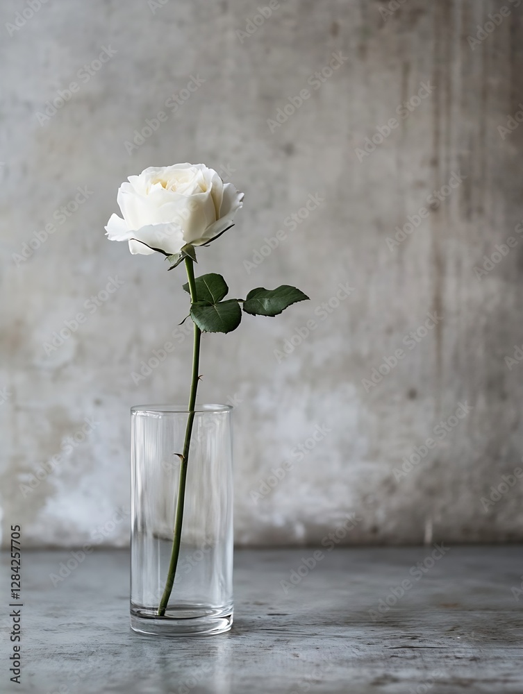 Aufkleber elegant single white rose in a glass vase on rustic concrete background creating a minimalist aesthe