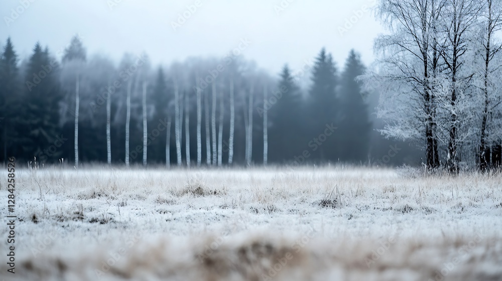 Aufkleber wintry landscape featuring frostcoated trees and a snowy field creating a serene winter scene : gene