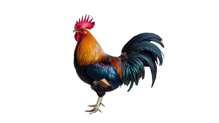 Fototapeta premium Colorful rooster standing proudly in a garden