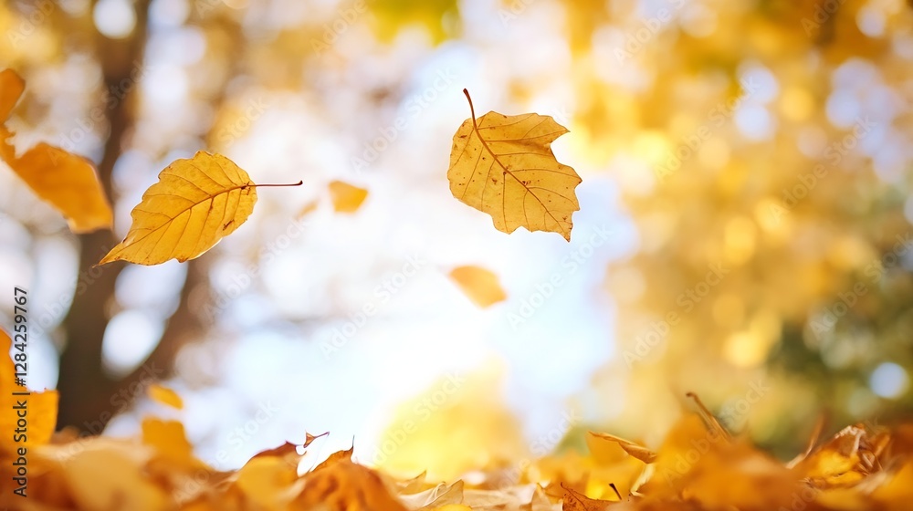 Aufkleber autumn leaves gently falling from trees creating a beautiful golden carpet on the ground : generativ