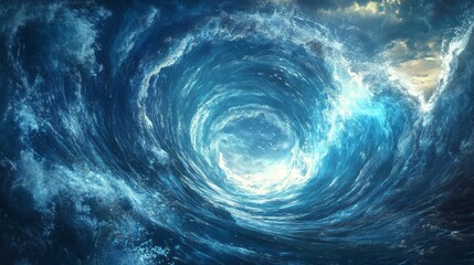 Vivid Swirling Vortex of Water with Dynamic Motion and Abstract Ocean Waves