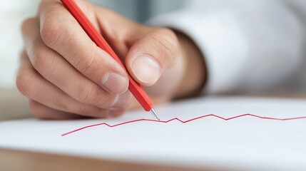Close-Up of Hand Drawing a Red Line on Graph Paper with Precision