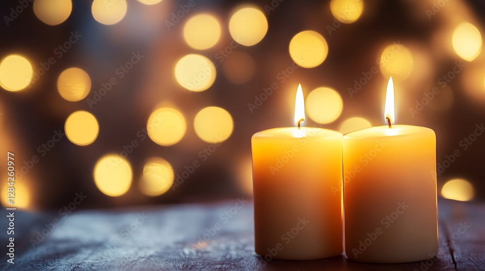 Aufkleber two lit candles glowing warmly against a backdrop of shimmering bokeh lights creating a soothing amb
