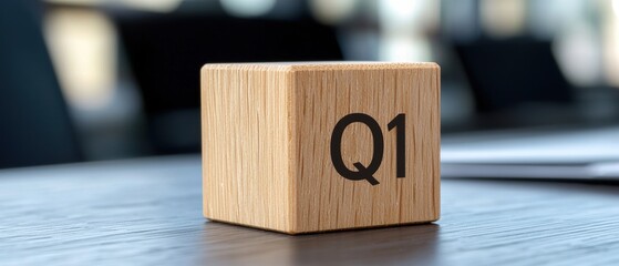 A wooden block marked 'Q1' symbolizing the first quarter of the fiscal year.