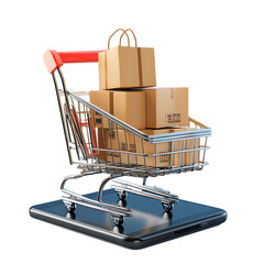 Online Shopping Concept with Mobile Storefront PNG Against Transparent Background for Digital Marketing, E-commerce Branding, or Business Presentations