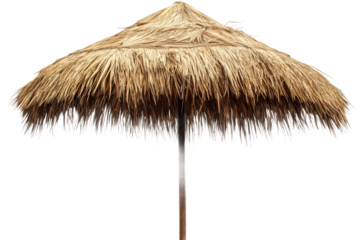 Thatched umbrella provides shade on a sunny day