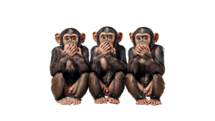 Three monkeys demonstrating the three wise sayings