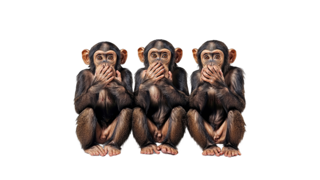 Three monkeys demonstrating the three wise sayings