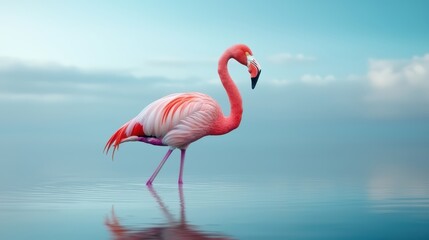 Elegant Flamingo Standing Gracefully in Serene Tranquil Pond