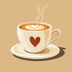 Obraz premium Cozy Coffee Cup with Heart Design and Gentle Steam Rising