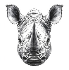 Fototapeta premium Striking rhino head artwork set against a bold black and white background for contrast