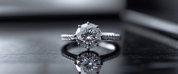 Fototapeta premium a close up of a diamond ring on a reflective surface