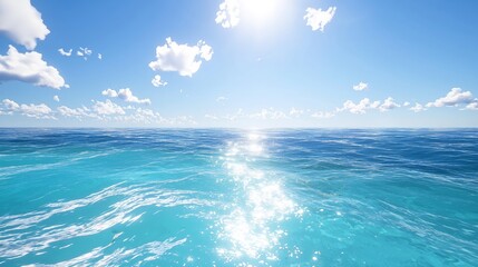 Peaceful Ocean Scene with Sunlight and Blue Sky - Made with Generative AI