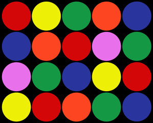 Seamless pattern with multicolored circles on a black background