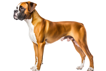 Boxer dog standing confidently in a studio setting