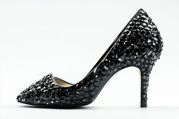 Obraz premium Elegant Black High Heel Shoe Adorned With Crystals