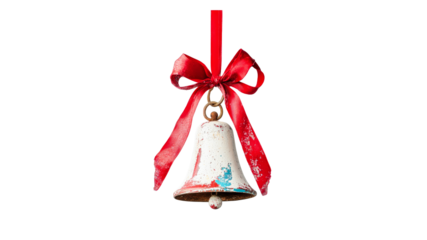 Vintage white and red bell with decorative ribbon