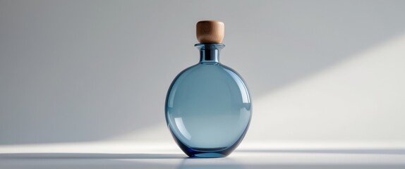 a close up of a blue flask with a wooden top