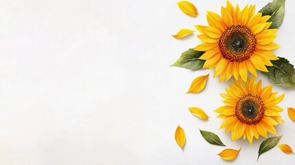Soft Watercolor Sunflower with Golden Petals on White Background