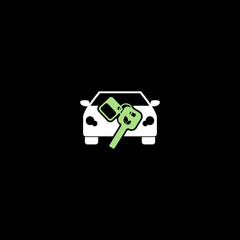 Key from eco car icon isolated on black background
