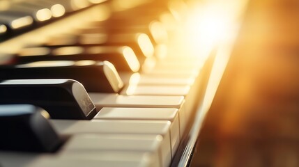 Elegant piano keys illuminated by soft sunlight creating a warm musical ambiance : Generative AI