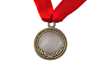 Medal with red ribbon for achievement display