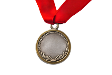 Medal with red ribbon for achievement display