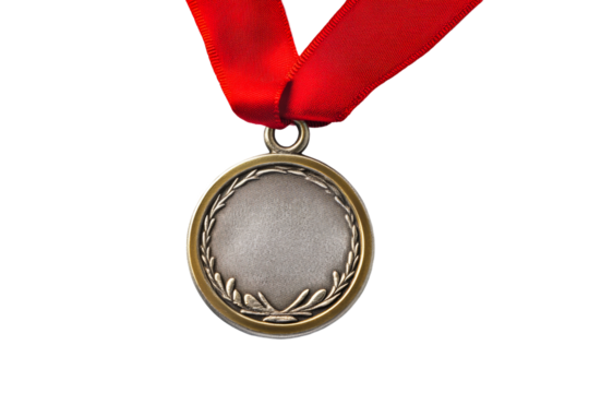Medal with red ribbon for achievement display
