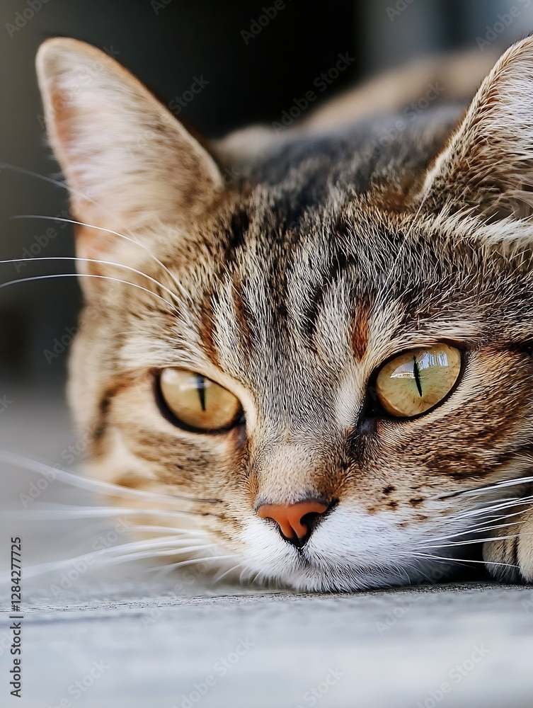 Poster beautiful domestic cat resting with striking eyes and soft fur texture : generative ai