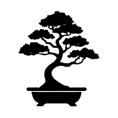 Silhouette of a Serene Bonsai Tree in a Pot
