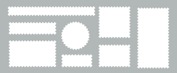 Postage stamp template collection. Letter stamps with perforated edges.