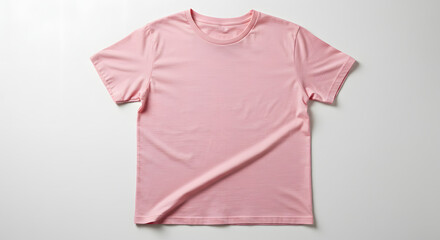 Opened pink tshirt white seamless background minimalist product studio display clean