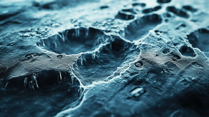 Close-Up Of Fractured Ice With Sharp And Jagged Edges, Blue Ice Concept Background. Cracked Ice Surface Texture