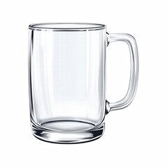 Realistic illustration of a clear, empty glass beer mug with a sturdy handle and thick base isolated on transparent background.