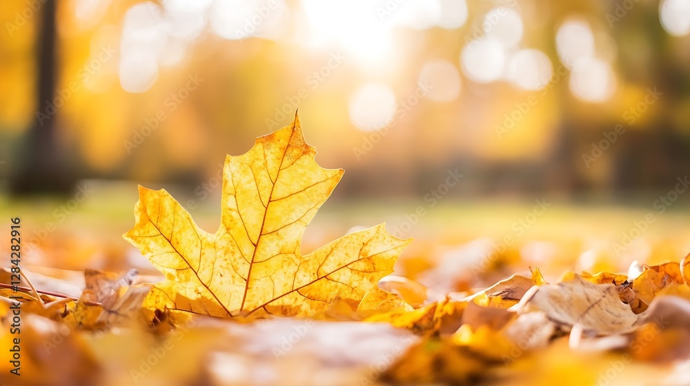 Aufkleber golden autumn leaves scattered on the ground illuminated by soft afternoon sunlight in a park : gene