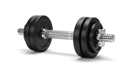 Single Black Dumbbell Isolated on White Background