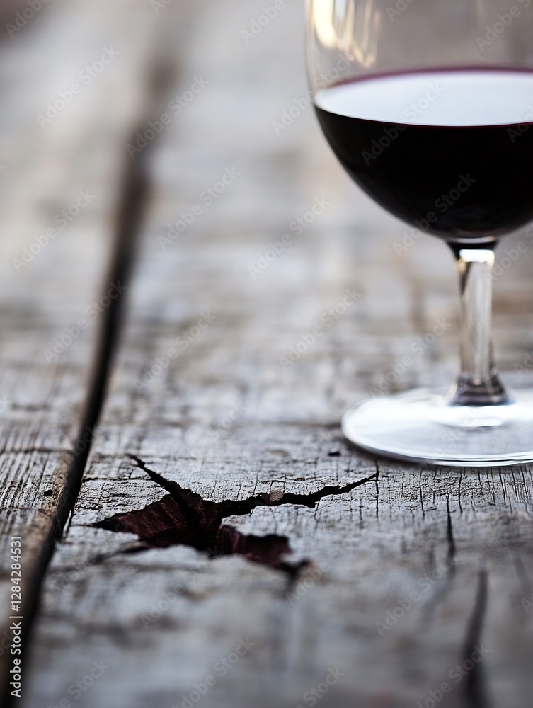 Poster Glass of red wine resting on textured wooden table showcasing rustic elegance and charm : Generative AI