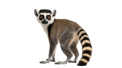 Lemur with striped tail in studio setting