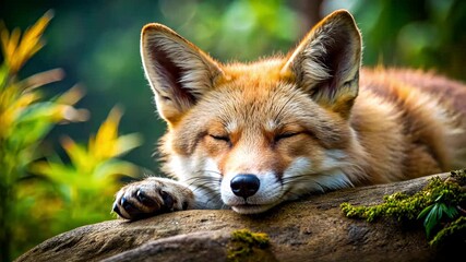 fox, nature, summer, grass, forest, fluffy, sleep, ears, sensitivity, rest, harmony, warmth, sun, beast, seamless loop, reserve, advertising, travel, wild, peace, slumber, predator, grace, nature, sol