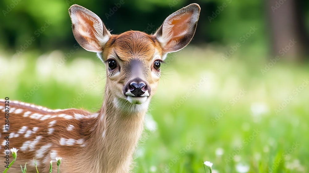 Poster young fawn curiously observing its surroundings in a natural setting : generative ai