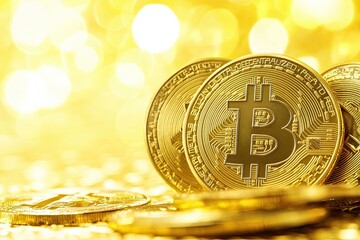 Bitcoin, cryptocurrency, background, bokeh, coins, gold coins, gift, gift bitcoin, digital currency